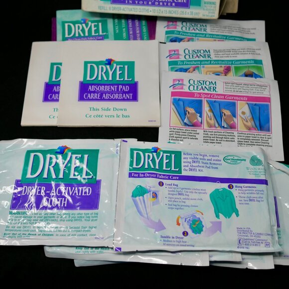 Dryel Refill Lot 3 Stain Removers 6 Dryer Cloths 2 Absorb Pads Home Dry Cleaning - Picture 2 of 4